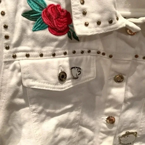 Disney White Jean Jacket with Red Floral Embroidery - Picture 6 of 8